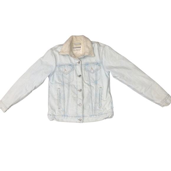 Garage Coupe Girlfriend Fit Small Denim Jean Sherpa Lined Jean Jacket Size P/S - Picture 1 of 4